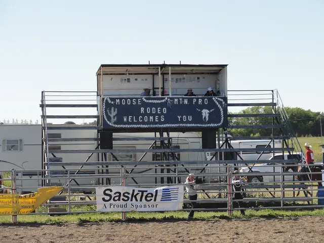 Rodeo announcer's stand at Moose Mountain Pro Rodeo